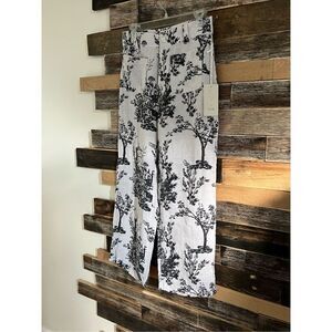 Joie NWT Pants Wide Leg Linen Tree Printed Ivory/Black Pockets sz 8
